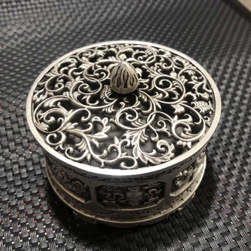 仿古白銅鍍銀富貴連連香薰爐純銅檀香爐書房辦公室茶道工藝品擺件