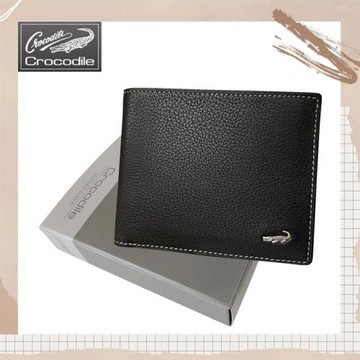 (Crocodile)鱷魚 真皮短夾／男用皮夾／12卡片錢包 (黑色-11011)