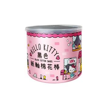 Sanrio Hello Kitty 黑色紙軸棉花棒 300 支 X 4 盒 環保紙軸桿 柔韌不易折斷 耳垢清楚 觸感舒適