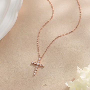 L'amour 守護十字架頸鏈 (玫瑰金)