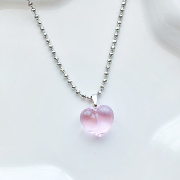 琉璃愛心項鍊 粉色款