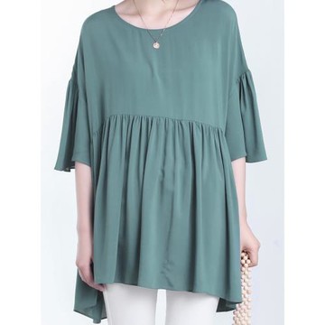 紙片感高腰減齡娃娃衫套頭襯衫天絲棉舒適透氣顯瘦中長襯衫裙1916