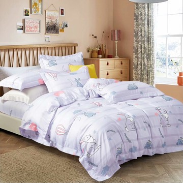 Pure One 3M吸濕排汗天絲Tencel  被套 + 床墊套 + 枕套組  Queen Size  可可兔 灰色