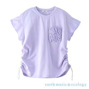 【earth music】側邊抽皺胸前口袋裝飾T恤