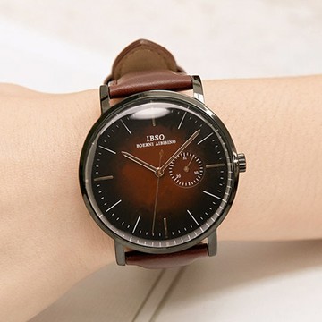 瑞士IBSO你我的頻率率性大錶面單眼日期顯示真皮手錶【WIB8816】-漸層棕面棕帶