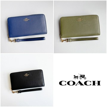美國百分百【全新真品】COACH 皮夾 C4451 長夾 皮革真皮 錢包 LOGO 素面 黑色/深藍/軍綠 BM17