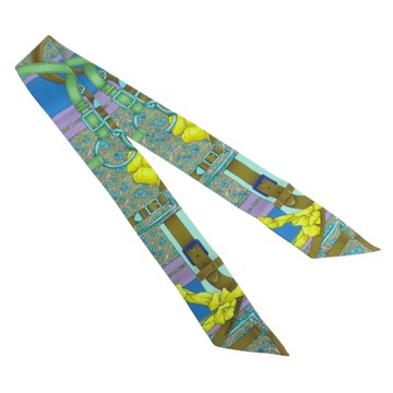 HERMES 愛馬仕 藍色 絲綢 絲巾 Grand Manege Fleuri Twilly 【二手名牌BRAND OFF】