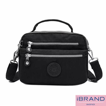 iBrand 輕盈防潑水雙拉鍊手提側斜背包 -黑色 MDS-8642