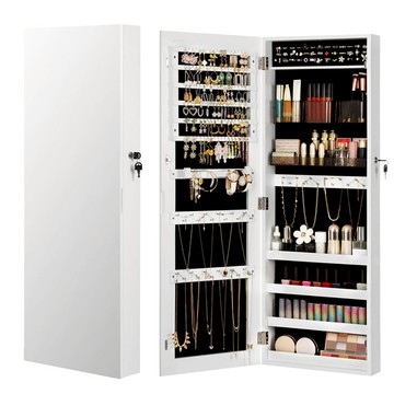 《C&B》思薇亞壁掛式無邊框鏡面首飾化妝穿衣鏡牆壁櫃白色