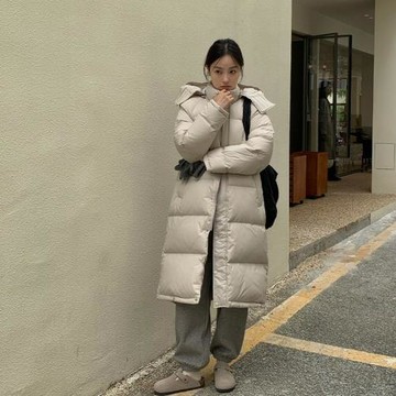 加長款可拆卸帽保暖羽絨服大衣