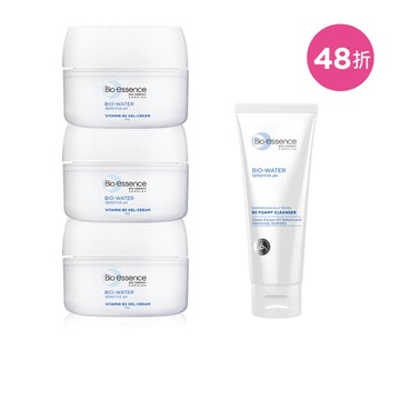 【Bio-essence 碧歐斯】BIO水感舒緩維他命B5水凝霜 50gx3+BIO水感舒緩B5潔面霜100g