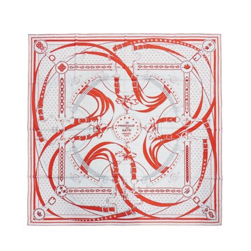 Hermes 喀什米爾混絲皇冠扣環圖騰披巾/大方巾-140cm(灰/橘)