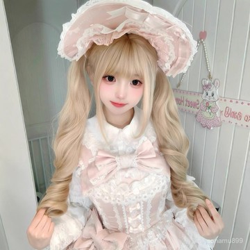 髮飾館🥇假髮白金色網紅少蘿自然假髮雙馬尾lolita齊劉海新款羅馬捲自然 逼真 造型裝扮 修飾臉型 新款 增加髮量