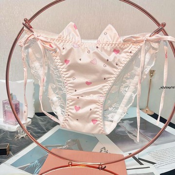 內褲 新款日系甜美蕾絲少女內褲純欲風牛奶絲桃心系帶性感女士三角褲薄