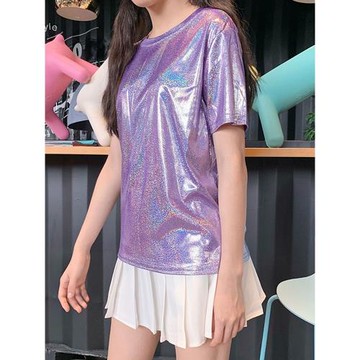 跳舞套裝短袖女亮閃閃學生舞蹈表演松緊腰百褶裙拉拉隊女團演出服