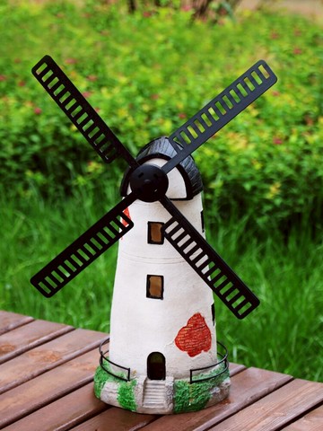 太陽能燈塔風車工藝模型擺件樹脂雕塑裝飾禮品戶外陽臺葉隨風旋轉