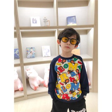 日系潮范春秋男女兒童裝字母猿猴滿印純棉套頭長袖寶寶衛衣透氣杉