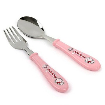 【震撼精品百貨】凱蒂貓_Hello Kitty~日本SANRIO三麗鷗KITTY不鏽鋼湯叉組(扁柄)*02311