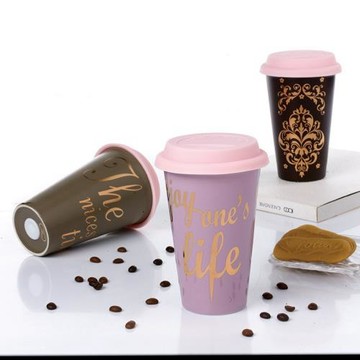 現貨雙層隔熱保溫陶瓷馬克杯帶蓋 簡約咖啡杯車載水杯隨手杯批發