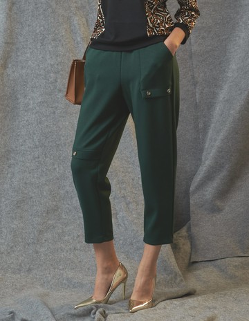 ★【喜芝梅】獨特高低假口褲鬆緊長褲(兩色；M-3L) 223050832