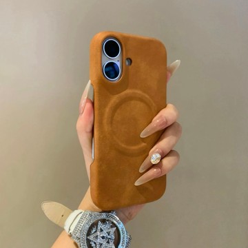 高品質 簡約羊巴皮 膚感質感 半包磁吸 防摔手機殼 用於iPhone16 i15 i14 i13 i12Pro MAX