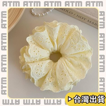 🔥臺灣出貨🔥可開發票✅輕飾時光嫩黃色雙層蕾絲大腸髮圈少女甜美扎頭髮丸子頭皮筋發繩頭繩髮飾品