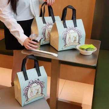 台灣現貨 ✨ 可愛小兔手提保溫袋 食品打包袋 包裝袋 外賣包裝 蛋糕袋 一次性手提袋 外送袋 加厚便當袋 烘焙打包袋