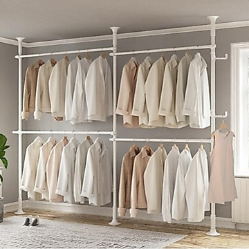 【出清品】49_RiwooLIVING 韓國製 堅固四層伸縮衣架白色, 寬160~280cm x 高218~244cm