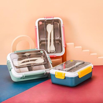 304不銹鋼日式帶餐具飯盒學生分格午餐飯盒上班族辦公成人便當盒