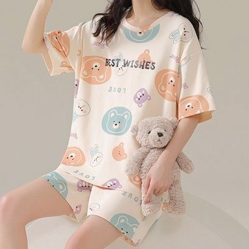 【UNIRABBIT】100%純棉 全棉睡衣 居家睡衣 女生睡衣 大碼睡衣 睡衣套裝 卡通睡衣 睡衣女 夏天睡衣短袖睡衣