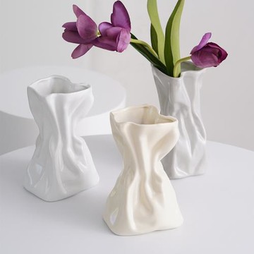 蜀門簡約奶油陶瓷裝飾干花鮮花花瓶客廳桌面網紅高級感藝術擺件