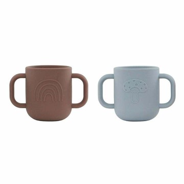 OYOY Kappu 彩虹矽膠兒童水杯- 霧灰藍  溫暖巧克  (2入組)