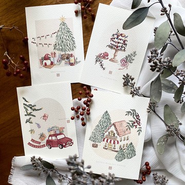 森林裡的聖誕佈置 萬用卡片 / 聖誕卡片 節日卡片 插畫卡片