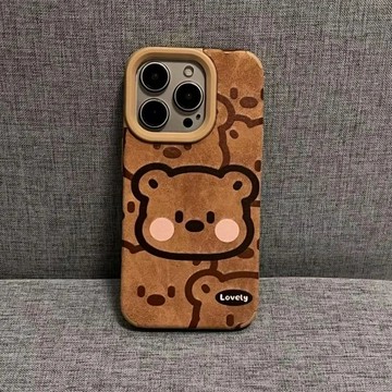 滿屏線條熊頭適用iPhone16plus蘋果15promax手機殼14pro新款13防摔12皮紋