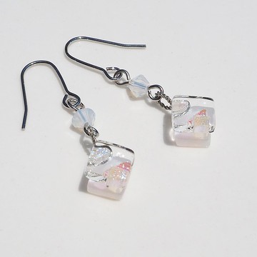 六月生辰石玻璃(月光石)耳針/耳夾【長度可選】【金屬配件可選】【訂做】