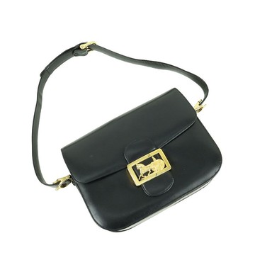 Celine黑皮革馬車金屬肩背包 - 01425