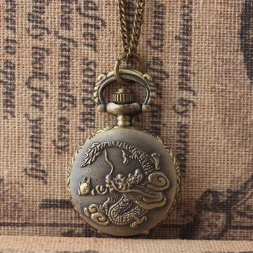 經典超迷你小號兒童學生節日禮物 石英懷表中國風格龍圖騰掛表