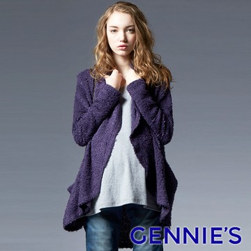 Gennies奇妮 寬鬆外套式假兩件長版上衣(紫C3A04)