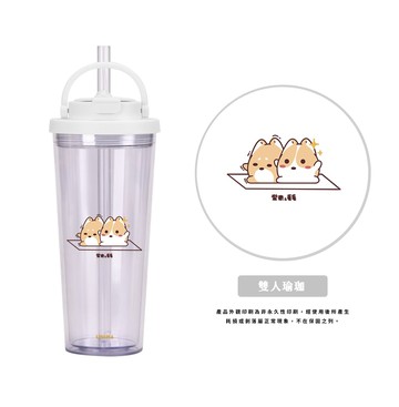 【柴米&毛毛 x Unicorn聯名】UNI Hē 有你喝 夏日限定版-雙層透明隨行杯(附吸管) 710ml SGS認證 吸管杯 水杯 可吸珍珠 可手提 透明水壺 隨行杯 杯子 環保杯