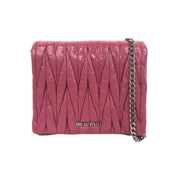 miu miu橘色羊皮鍊條短款錢包