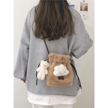 ins秋冬新款日系少女單肩包毛絨