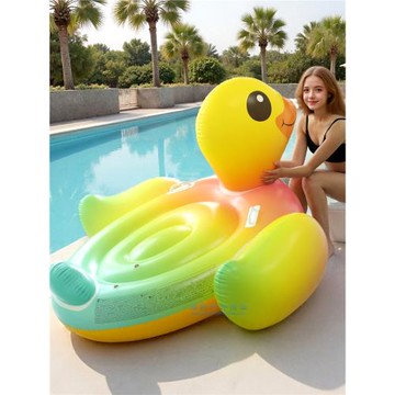 兒童成人水上大黃鴨充氣船泳池漂浮玩具坐騎小鴨子浮排游泳圈神器
