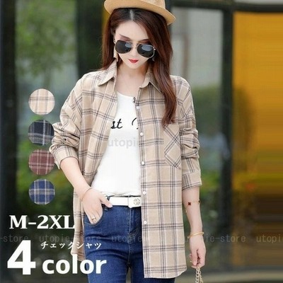 チェックシャツ レディース 長袖 シャツ チェック柄 ロング 春 秋冬 ネルシャツ チュニック 綿 大きいサイズ カジュアル 通販 Lineポイント最大get Lineショッピング