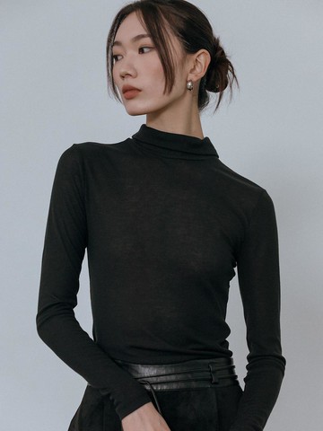 Back Slit Turtleneck T - shirt