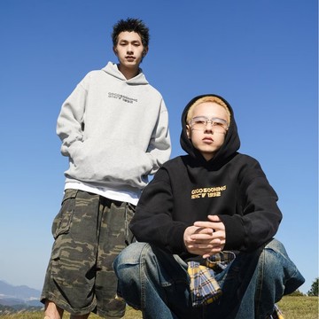 美式復古 秋季 新款  男生 撞色 字母印花 寬鬆 刷毛款連帽 衛衣 男 百搭  簡約  情侶 帽衫 潮（YY7076）