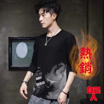 【自己人】潮牌時尚印花長袖T恤 韓版百搭圓領大學t休閒素t 舒適透氣打底衫休閒T恤印花T恤 T恤上衣 短袖T恤(M841