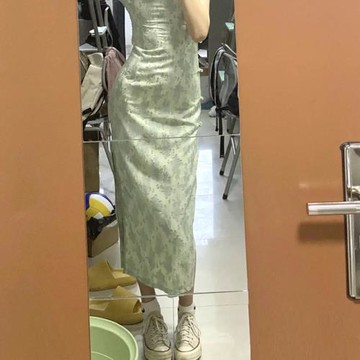 繡玫旗袍長款年輕復古上海綠色素雅連衣裙高端傳統改良女春夏2025