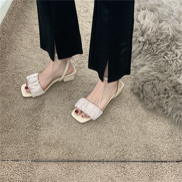 涼鞋女夏年新款網紅仙女風時尚中跟百搭大學生粗跟女士高跟鞋