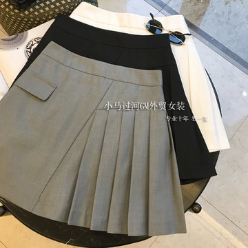 時髦又顯瘦！拉長比例！高腰遮胯口袋A字百褶西裝半身短裙女春夏