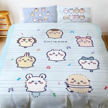 戀家小舖 跳樂五線譜 雙人床包含二件枕套 吉伊卡哇 Chhiikawa 三麗鷗卡通 台灣製